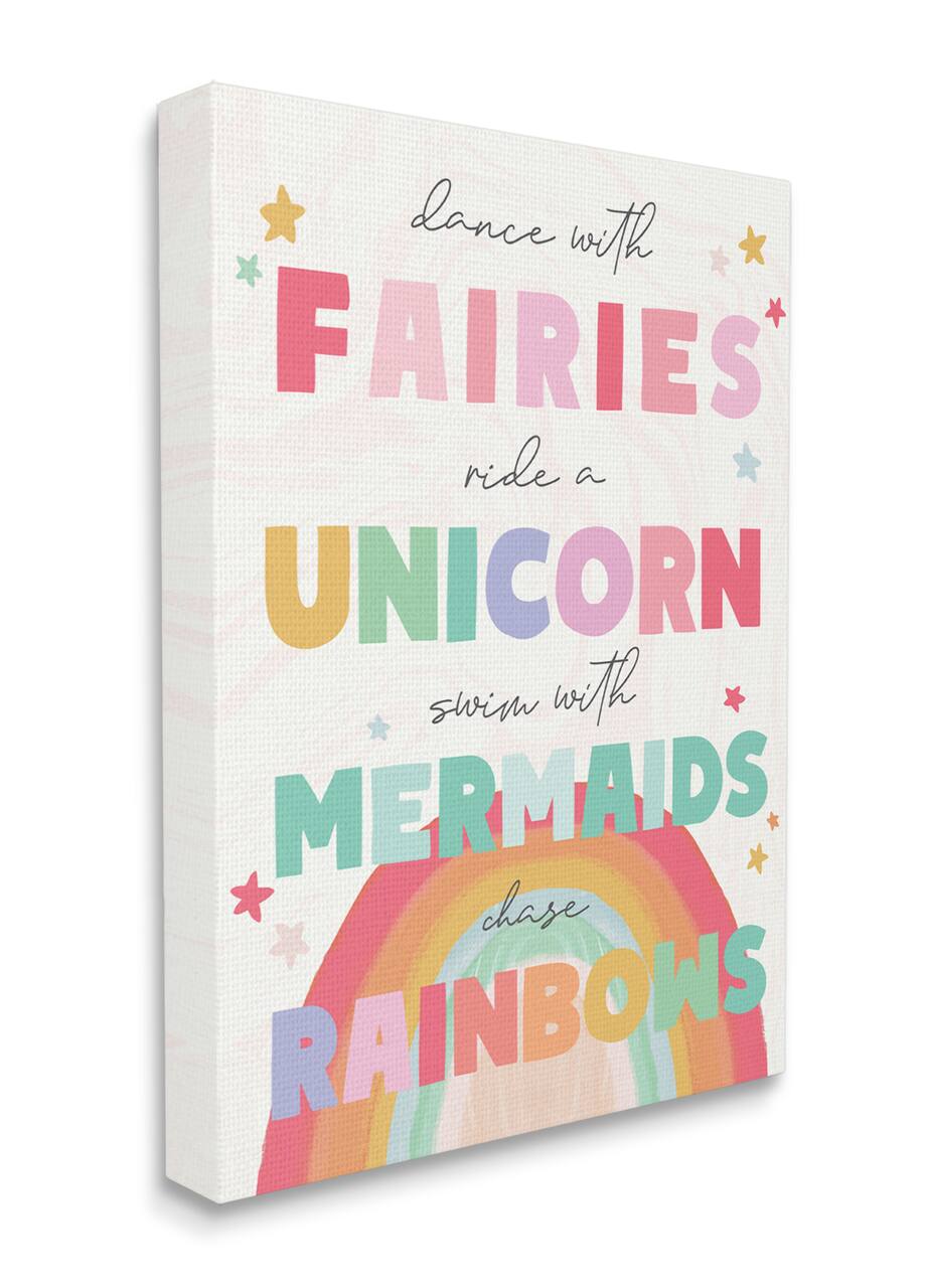 Stupell Industries Fairies Unicorns Mermaids and Rainbows Whimsical Design Canvas Wall Art